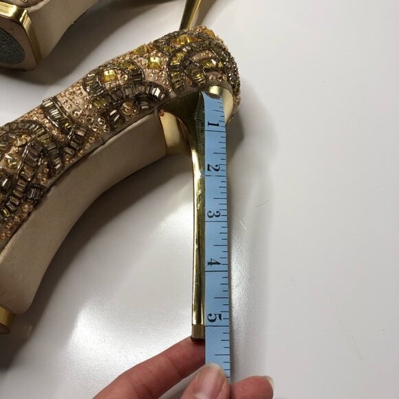 RARE ZiGiNY Black Label Romi Gold Jewel Gem Satin Sexy Peep-toe Pumps Stilettos - Picture 16 of 16